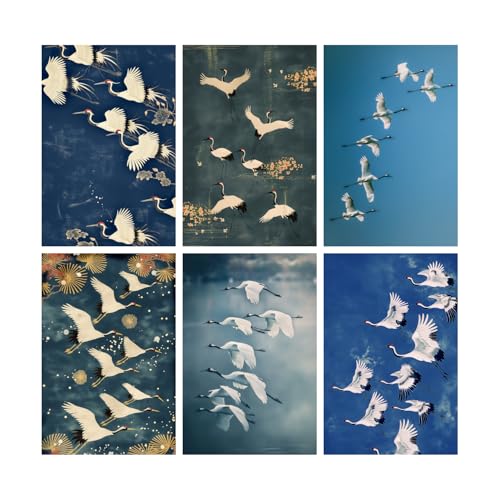 Image of SiddArtify Elegant Japanese Cranes Art Print Set - 300GSM Board - 8x12 Inch - Pack of 6 Wall Room Decoration art Poster Prints