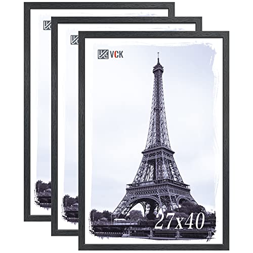 Image of VCK 27x40 Poster Frame Solid Wood Black 3 Pack Picture Frames 27 x 40 Inches with Wall Mounting Hanging