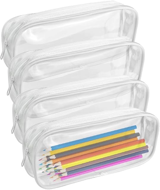 KBNIAN 4 Pcs Clear Pencil Case,Big Capacity Transparent Pen Pencil Bag PVC Pencil Bag Pencil Case Pencil Pouch Clear Makeup Bags with Zipper for Office and School Supplies, Travel Cosmetic Bag