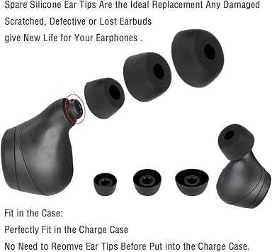 6 Pairs Replacement Silicone Tips for Jabra Elite 65t/75t/7 Pro Active 3/2 Eartips S/M/L Black