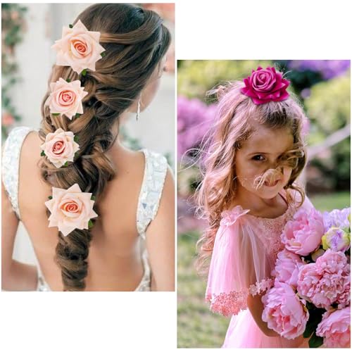 Pinzas para Cabello Floral Ahoney 6 Piezas Rosa y Champagne miniatura 6