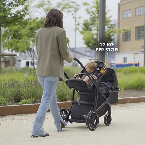 Deryan EVY V2 kinderwagen voor 2 kinderen voor pasgeborenen peuters en kleuters van kleuterleeftijd babykinderwagen buggy tot 50 kg babywagen reiskoffer 2-in-1 complete set zwart - Afbeelding 4