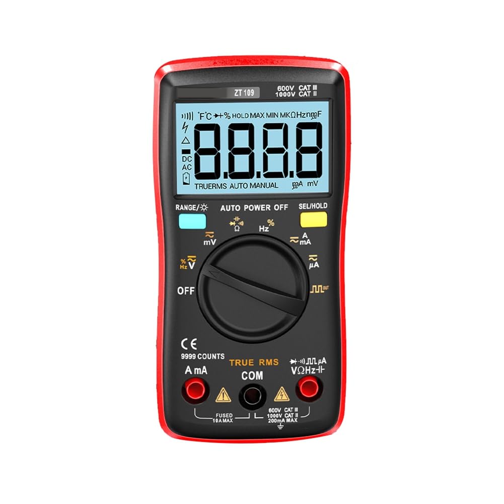 Littimoon AN8009 Backlight LCD Multimeter Tester Voltmeter Meter Portable Multifunctional Intelligent Detector Red