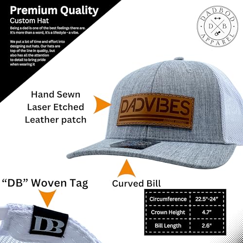 DadVibes Leather Patch Classic Snapback Hat - Heather Grey/White Mesh - Premium Baseball Cap for Girl Dads and Boy Dads2