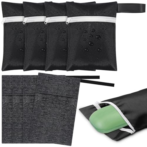 Reallnaive 4 Sets Travel Soap Bar Bag Quick Dry Waterproof & Leakproof Soap Dish Case with Foaming Nets Multifunctional Toiletry Shower Gym Essentials Pouch for Camping Enthusiasts(Black)