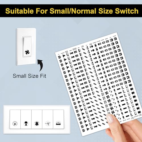 Image of GLUN Electric Board Switch Stickers, 38 Icons 600 Stickers Set Monochrome Colors, for All Types of Appliances or Machinery, Fan, Light, Fridge, AC, Switch Stickers
