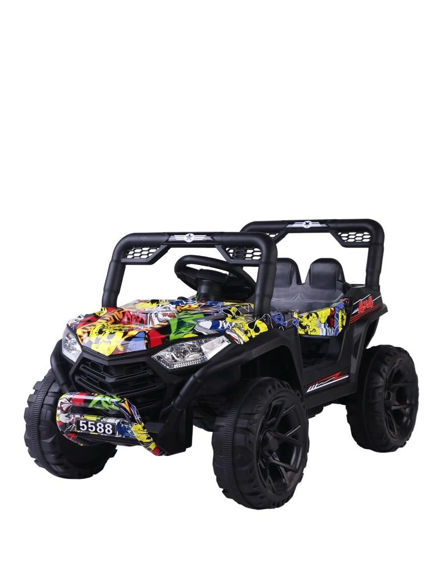 Kids Electric Ride-On Jeep, Rechargeable Off-Road Vehicle, RC Car - Graffiti
