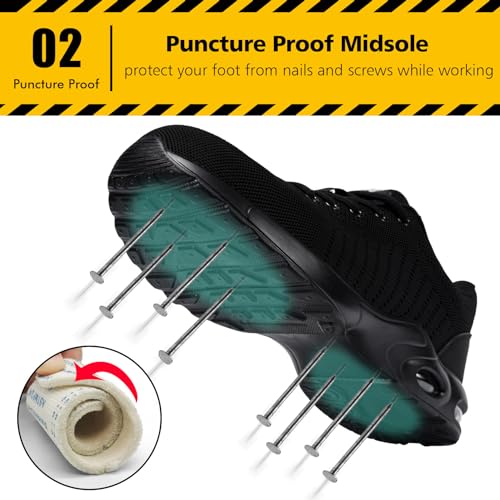 Image of Tinefiy Steel Toe Shoes for Women Lightweight Safety Shoes Air Cushion Comfortable Slip Resistant Indestructible Womens Puncture Proof Work Shoe