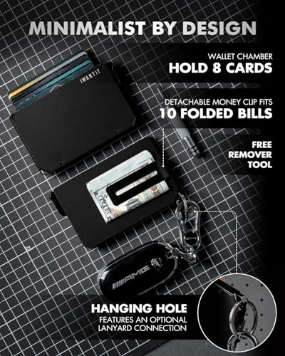 Image of iwantit Pop Up Wallet for Men, Slim Minimalist Credit Card Holder with Money Clip - Man Metal Aluminum Wallet RFID Blocking, Smart Tactical Wallet for Men, Gift for Men (Black)