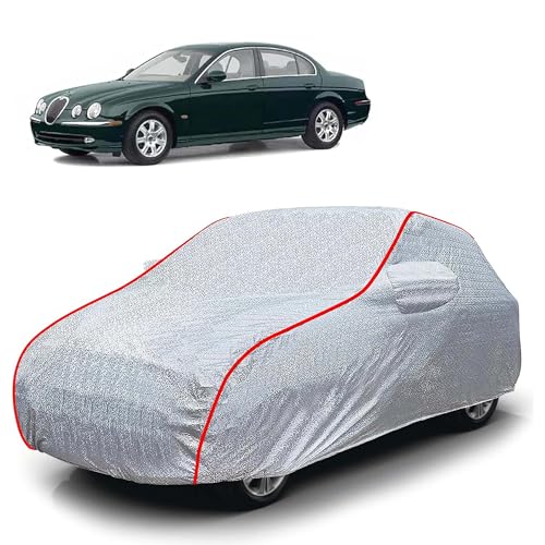Image of Sulfar 100% Waterproof Car Body Cover Compatible with Mirror for Jaguar SType (Triple Stitched, Full Bottom Elastic, Magic Silver with Red Piping)