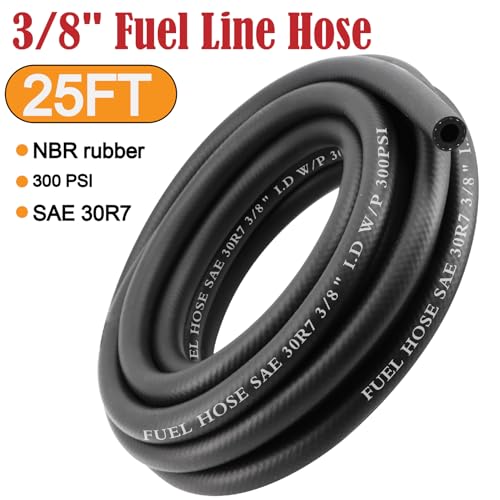 Image of 3 /8 Inch 25Ft Fuel Line Hose Push Lock NBR Rubber SAE 30R7 300PSI with 10Pcs Clamps Used in Automobile Engines Fuel Systems