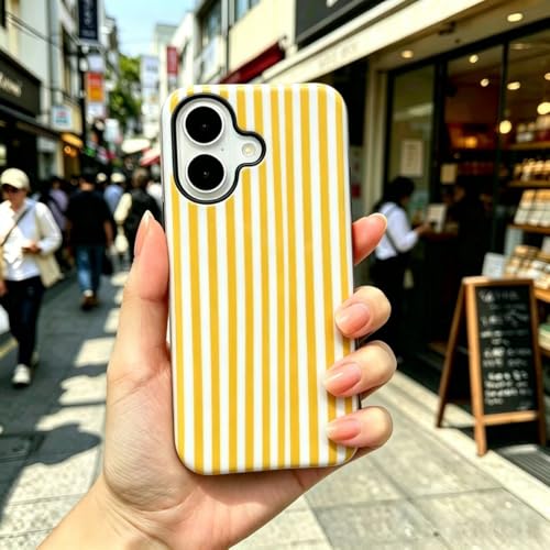 Image of for iPhone 16 Case Cute Phone Case,Compatible with MagSafe,Dual Layer Shockproof Protective Phone Cover,Hard Shell + Silicone Cover,Fashion Design for Women Girls,Striped Yellow