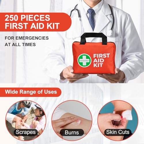 General Medi First Aid Kit, 250 Piece Small First Aid Kit - Includes Emergency Foil Blanket, Instant Cold Pack,Scissors for Travel, Home, Office, Vehicle, Camping, Workplace & Outdoor - Image 5