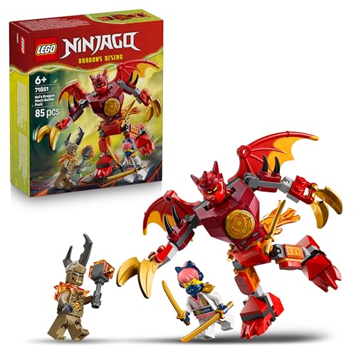 LEGO Ninjago Pack de combate: Meca dragão de Kai - figura de dragão, 3 minifiguras e atanas de brinquedo - presente de aniversário para crianças de 6 anos e fãs da série - 71851