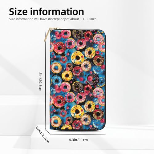 Leather Thin Slim Wallets for Women Men - Fashion Abstract Donut Color Print Card Wallet Holder with Zipper2