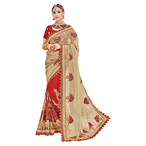 Sari orange pour fête de mariage tenue indienne avec broderie jari