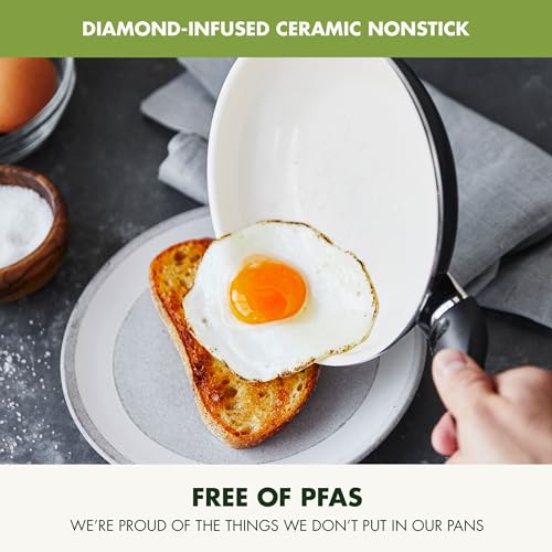 Image of GreenPan Rio 8 inch and 12 inch Frying Pan Skillet Set, PFAS-Free, Healthy Ceramic Nonstick Cookware, Stay-Cool Bakelite Handles, Dishwasher Safe, Easy Clean, Durable Performance, Black