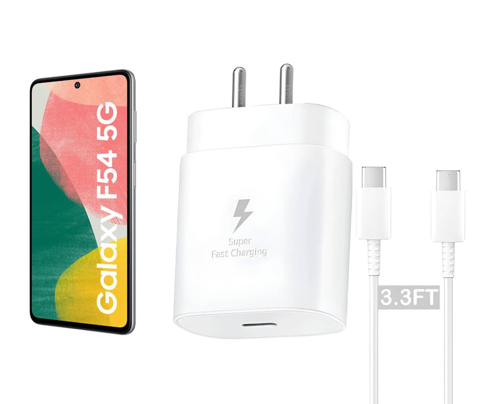 Image of Samsung 25W Type C Charger for Galaxy F54 5G | USB C to C Port Super Fast Charging Adapter for Galaxy Tab S9 Ultra /S9 Fe /S9 plus /S9 /A9 /A9 Plus /S8, 25 w Quick Mobile Phone Adaptor USB-C Device, White