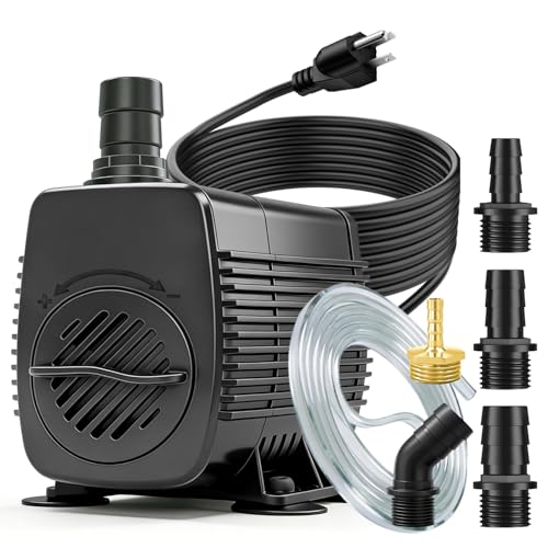 Image of 800GPH Submersible Fountain Pump with Tubing 10ft Outdoor Cord for Garden | Overheat Protection, Ground Cord with 3-Prong Plug Safer for Indoor and Outdoor Use