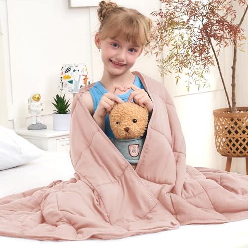 Pink Weighted Blanket Kids 3lbs, 36"x48", Cooling Heavy Throw Blanket for 20-40lbs, Microfiber Soft Thick Big Blankets Weighted Comforter Breathable Gift for Sleeping