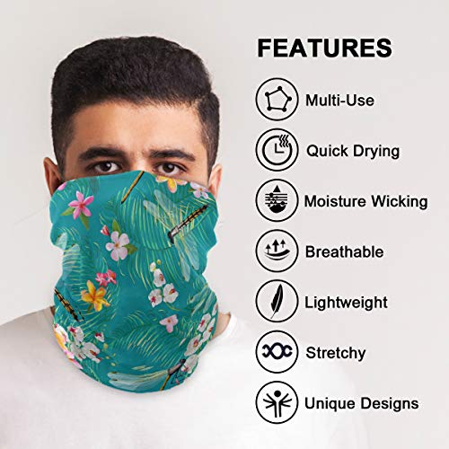 Bandana Face Mask, Neck Gaiter, Tropical Floral Dragonflies Headband Sport Face Cover, Headwear for Women Men2