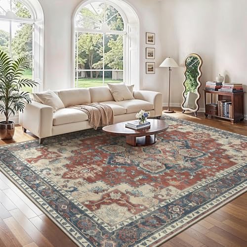 GENIMO Vintage Groß Rot Teppich Wohnzimmer 240x300cm Waschbar & rutschfest – Ansicht 1