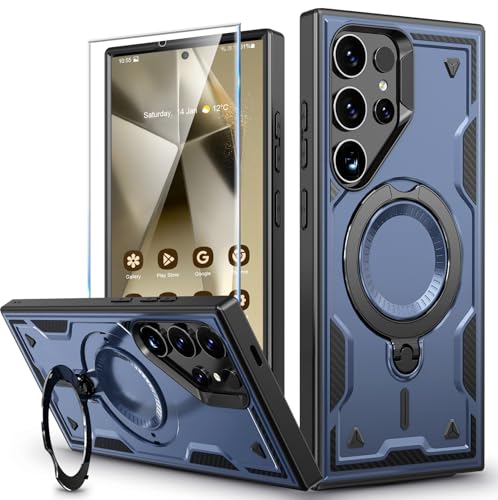 Image of for Samsung Galaxy S24 Ultra Case Magnetic with stand, with Mag-Safe, with Screen Protector, Wireless Charging, Shockproof for Samsung S24 Ultra 5G Phone Case, Ring Holder Cover, for Samsung S24 Ultra
