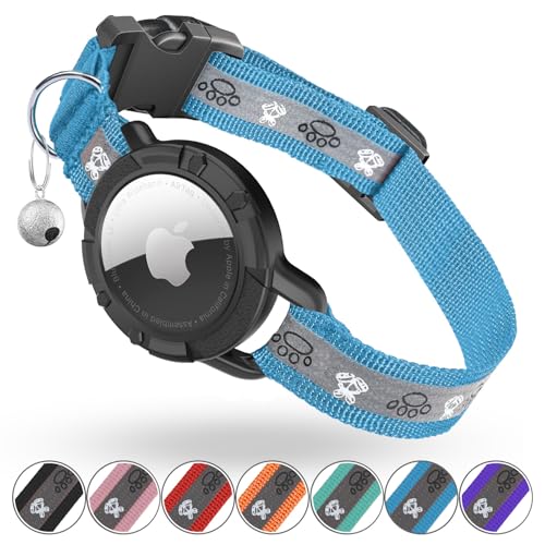 Reflective AirTag Cat Collar, Integrated Cat Tracker Collar with Air Tag Holder and Bell, Safety...