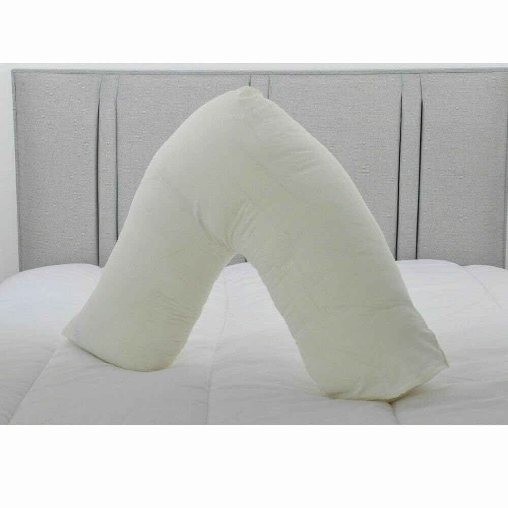 Lancashire Bedding Women's Natural Premium Orthopaedic V Shape Pillow Hollowfibre Filled Nursing, Pregnancy Pillow With Cover - Back & Neck Support Cushion [Cream]