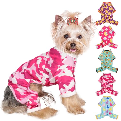 Dog Pajamas Small Sized Boy Girl, Cotton Stretchable Pet Clothes Jammies Puppy Outfits for Dogs Female Male, Spring Summer Doggie Doggy Pjs (Pink Camouflage, XS)