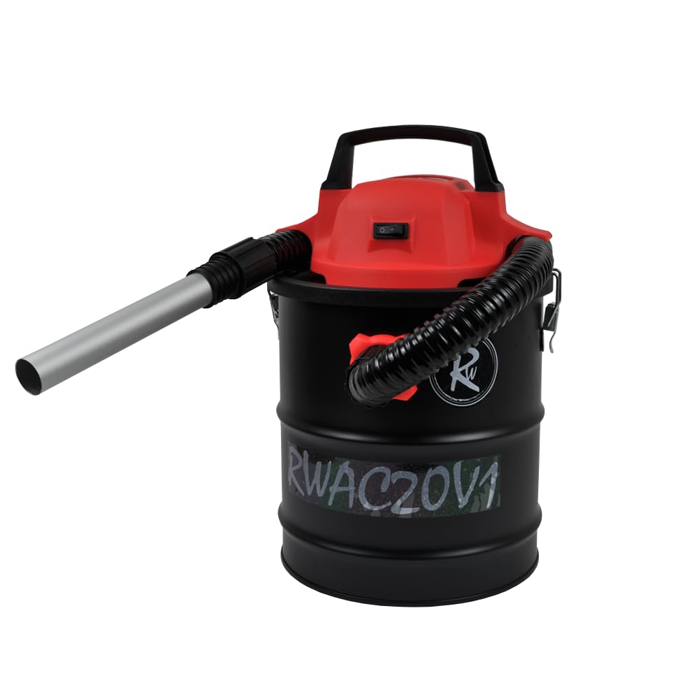 RocwooD Cordless Ash Vacuum Cleaner 15L 800W HEPA and Pre-filter Cloth Filtration System Aluminium Nozzle Fireplace One Metre Black Flexible Hose Fire Pit