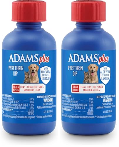 Image of ADAMS Plus Pyrethrin Flea Dip for Dogs and Cats, Kills and Repels Fleas, Ticks, Lice, Gnats, Mosquitoes and Flies, for Dogs, Cats, Puppies, & Kittens, 4 Fl oz (Pack of 2)