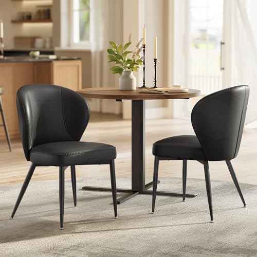 VASAGLE EKHO Collection - Dining Chairs Set of 2, Upholstered Kitchen Chairs, Comfortable Seat, Synthetic Leather with Stitching, Mid-Century Modern, Easy Assembly, Living Room Lounge, Ink Black