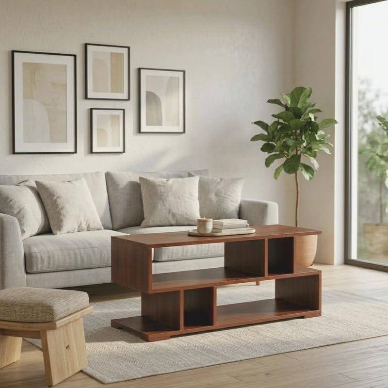 INNOWIN Queen Engineered Wood Coffee Table with Storage (Walnut F...