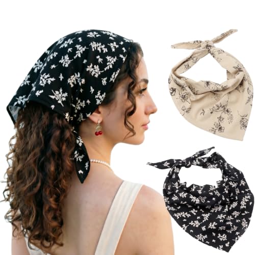 Image of DRESHOW Floral Crochet Hair Bandana Tie Knotted Headscarf Vintage Headband Knitted Head Kerchief for Women Girls