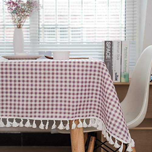Nappe résistante violette à carreaux avec glands lavable et durable - 4