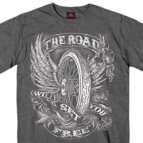 Hot Leathers GMS1325 Men’s ‘Flying Wheel’ Charcoal Heather T-Shirt - Medium