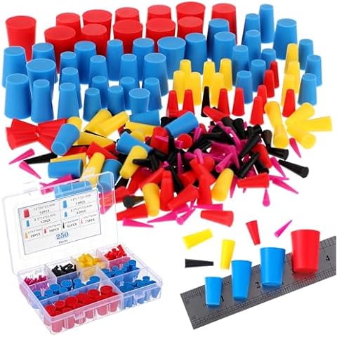 250 Pcs Rubber Plugs 8-Sizes Silicone Rubber Tapered Plug Kit 1/32"to 1" High Temp Silicone Rubber Plug Tapered Stoppers for Coating, Hole Plugs, Painting Protection Silicone Rubber Stopper Plug Cover