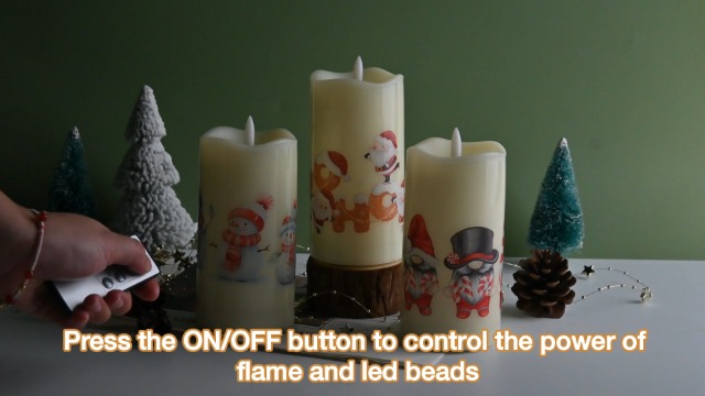 Image of Eywamage Christmas Fiber Optic Flameless Pillar Candles with Remote, Santa Snowman Gnomes LED Battery Candles Holiday Winter Decor Set of 3