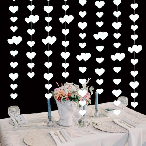 52Ft Hochzeit Deko Girlande, 4 Stück Herz Papier Hängende Girlande, Streamer Doppeltes Herz, Geburtstagsgirlande Deko für Hochzeit Party Valentinstag Geburtstag (Weiß)