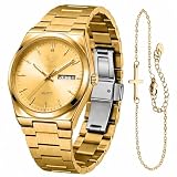 Verta - Set di orologi da polso da donna in oro con cinturino in acciaio inox, impermeabili, luminosi, con data e giorno, casual, orologio da polso da donna Reloj para Mujer