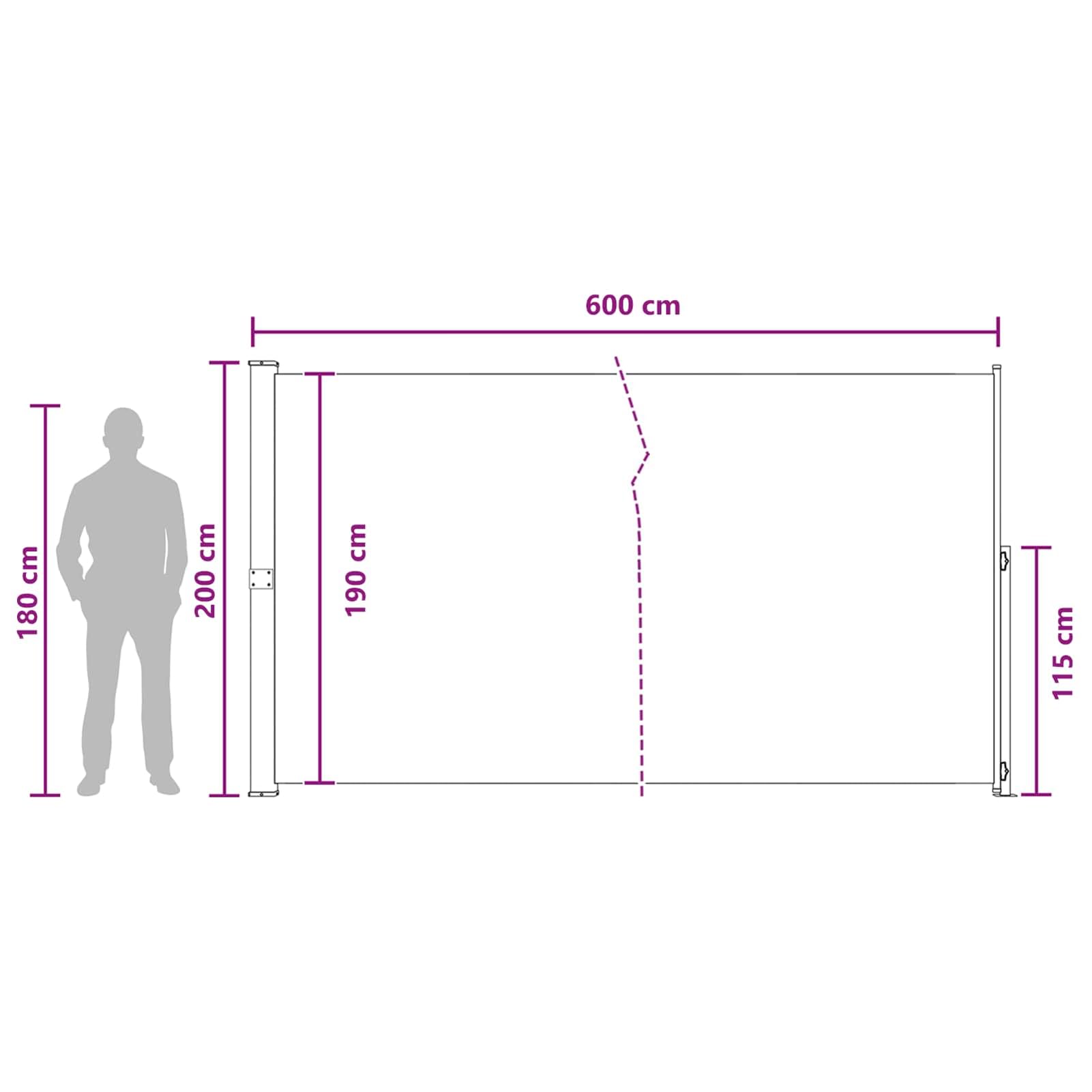 Markiza boczna w kolorze taupe, 600 x 200 cm, poliester, stal, zwijana | Odporna na promieniowanie UV, wodoodporna, automatycznie zwijana, w zestawie zestaw montażowy