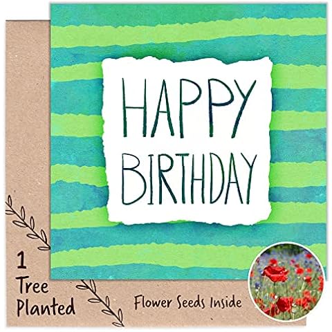 1 Tree Cards Recycled Birthday Card with Plant a Tree Gift - Plantable Seed Card that Grows Flowers - Vegan Birthday Card (Birthday Stripes) Cover