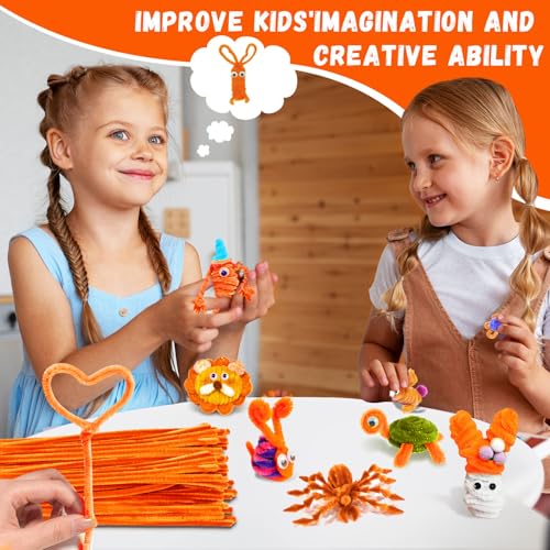 Image of Orange Pipe Cleaners Crafts,Art Supplies,200pcs Chenille Stem,Solid Color Pipe Cleaners Set for DIY Art Creative Crafts and Decorations,Limpia Pipas,Craft Supplies,Christmas /Halloween Gifts