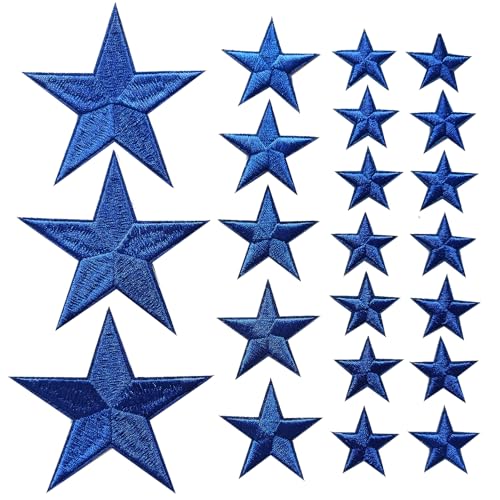 Zlettery 30pcs Blue Star Iron on Patches, 3 Sizes Star Embroidered Patches for Clothing, Jackets, Hats,Backpacks, Jeans