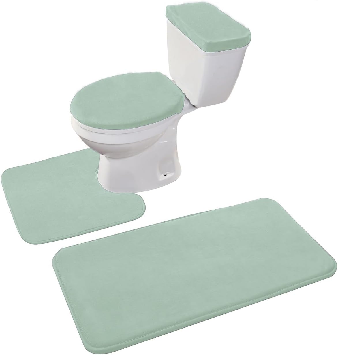 Madeals Memory Foam Bathroom Toilet Rug Set 4 Piece with Toilet Lid Cover and Tank Covers Teal Sage Green