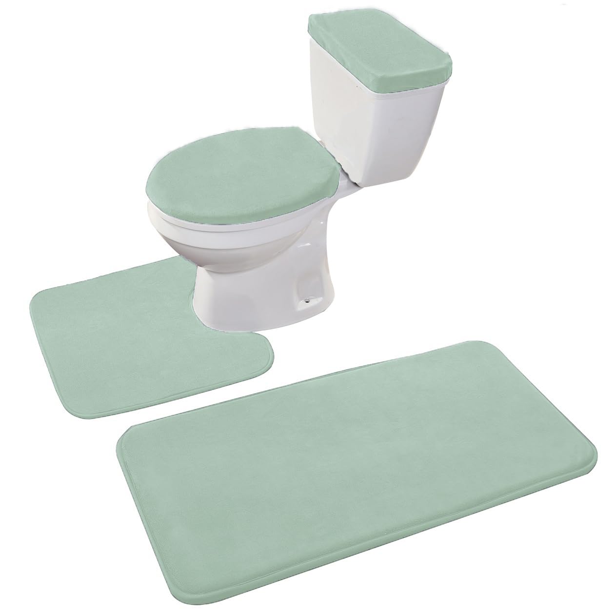 Madeals Badezimmer-Toilettenteppich-Set aus Memory-Schaum, 4-teilig, mit WC-Deckelbezug und Tankabdeckungen, Blaugrün, Salbeigrün