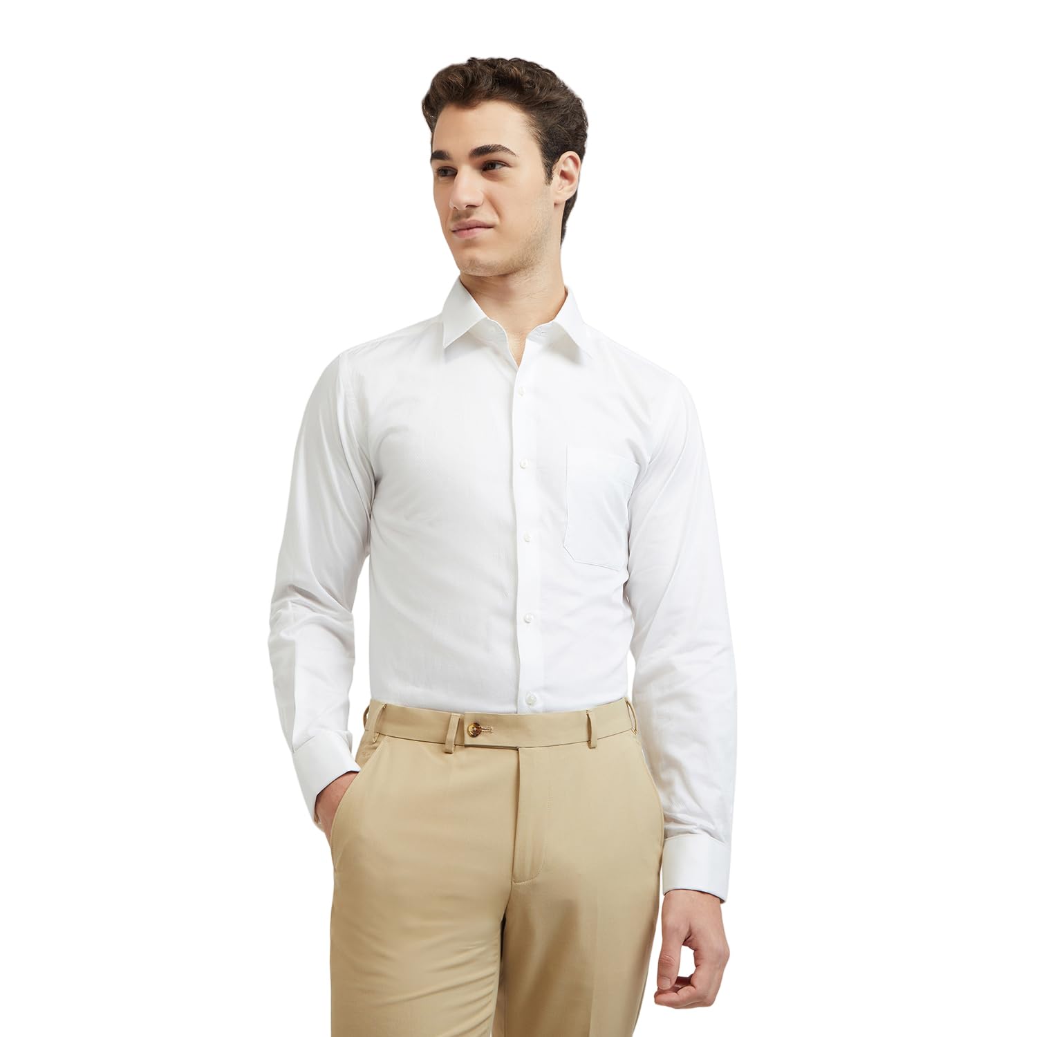 raymond Men Cotton Slim Fit Solid Pattern Semi Cut Away Collar Formal Shirt-picture-26