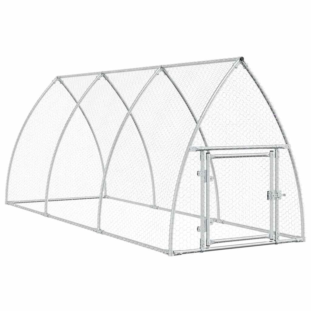 vidaXL Hühnerkäfig, Hühnerstall mit Schwenktür, Freigehege für Hühner Kleintiere, Hühnerhaus, Silbern Verzinkter Stahl