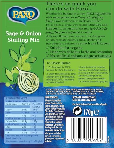 Paxo Sage and Onion Stuffing Mix, 170 g Box (Pack of 1)